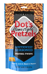 Dot's Homestyle Pretzels 5002- DP Southwest Seasoned Pretzel Twists, Artificial Butter Flavor, 16 oz Bag